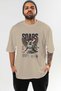Soars Front Printed Beige Oversize T-Shirt Men Women Cotton Crew Neck T-Shirt - 2