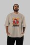Sevior Front Printed Beige Oversize T-Shirt Men's Women's Cotton Crew Neck T-Shirt - 5
