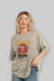 Sevior Front Printed Beige Oversize T-Shirt Men's Women's Cotton Crew Neck T-Shirt - 4