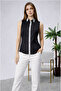 Black Cotton Satin King Striped Fabric Detailed Zero Sleeve Slim Fit Women's Shirt - 5