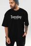 Tuesday Front Printed Black Oversize T-Shirt Men's Women's Cotton Crew Neck T-Shirt - 7