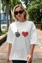 Heart and Finger Front Printed White Oversize T-Shirt Men Women Cotton Crew Neck T-Shirt - 5