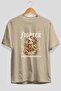 Fighter Front Printed Beige Oversize T-Shirt Men Women Cotton Crew Neck T-Shirt