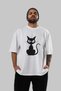 Cat Design Front Printed White Oversize T-Shirt Men Women Cotton Crew Neck T-Shirt - 6
