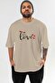 Love (3) Front Printed Beige Oversize T-Shirt Men Women Cotton Crew Neck T-Shirt - 2