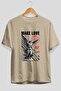 Make Love Front Printed Beige Oversize T-Shirt Men Women Cotton Crew Neck T-Shirt