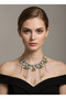 Stone-Embellished Evening Dress Necklace – Dangling and Showy Women's Jewelry in Red Burgundy - 6