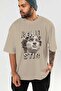 Realistic Front Printed Beige Oversize T-Shirt Men Women Cotton Crew Neck T-Shirt - 6