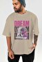 Dream Angel Front Printed Beige Oversize T-Shirt Men Women Cotton Crew Neck Tshirt - 6