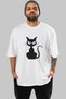 Cat Design Front Printed White Oversize T-Shirt Men Women Cotton Crew Neck T-Shirt - 2