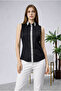 Black Cotton Satin King Striped Fabric Detailed Zero Sleeve Slim Fit Women's Shirt - 2