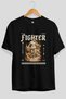 Fighter Front Printed Black Oversize T-Shirt Men Women Cotton Crew Neck T-Shirt