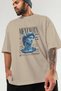 Mentality 2 Front Printed Beige Oversize T-Shirt Men Women Cotton Crew Neck T-Shirt - 3