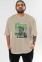 Emrald Regis Front Printed Beige Oversize T-Shirt Men Women Cotton Crew Neck T-Shirt - 2