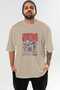 Visions Front Printed Beige Oversize T-Shirt Men Women Cotton Crew Neck T-Shirt - 2
