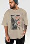 Make Love Front Printed Beige Oversize T-Shirt Men Women Cotton Crew Neck T-Shirt - 6