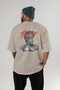 Brave Back Printed Beige Oversize T-Shirt Men's Women's Cotton Crew Neck T-Shirt - 4