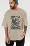 Medusa Front Printed Beige Oversize T-Shirt Men's Women's Cotton Crew Neck T-Shirt - 6