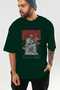 Visions Front Printed Green Oversize T-Shirt Men Women Cotton Crew Neck T-Shirt - 6