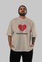 Heart Breaker Front Printed Beige Oversize T-Shirt Men Women Cotton Crew Neck T-Shirt - 5