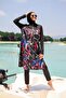 Full Covered Hijab Swimsuit 3 Pieces - Black Patterned |   M2266
