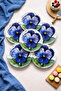 Purple Floral Patterned (6 Pieces 20 cm) Cake or Dessert Plate Modern Stylish Presentation Plate - 3