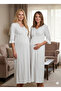 New Season Blue Floral Patterned Woven Special Design Summer Short Maternity Dressing Gown, Nightgown Set - 4