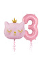 3 Year Old Retro Pink Number Cat Head Foil Balloon Set Party Decoration