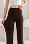 Women's Brown High Waist Recovery Front Ribbed Wide Fit Wide Leg Modal Fabric Leggings Pants - 2