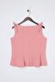 Pembe Sıfır Kol Peplum Belden Oturmalı Omuz Fiyonk Detaylı Örme Bluz TBBSS26AF00078 - 9