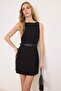 Wardrope Essentials Siyah A Kesim Kemerli Kısa / Mini Dokuma Elbise TWOSS26EL00288