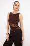 Kahverengi Düz Bisiklet Yaka Kolsuz Örme Sandy Body TPRSS26BD00010