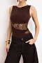 Kahverengi Düz Bisiklet Yaka Kolsuz Örme Sandy Body TPRSS26BD00010 - 3