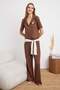 Brown Teddy Bear Embroidered Ribbed Knitted Pajama Set Thmss21Pt0168 - 2