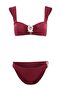 Bordo Bralette Kaplı Döküm Aksesuarlı Regular Normal Bel Bikini Takımı TBESS25BT00061 - 3