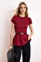 Bordo Premium İplik Bisiklet Yaka Kemer Detaylı Fitted Triko İnce Bluz TWOSS26BZ00281