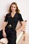 Siyah V Yaka Dantel Detaylı Fitted Fitilli Triko Bluz TWOSS26BZ00124 - 5
