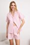 Pembe 3'lü Çeyiz Set Çizgili İp Askılı Poplin Bra-Gömlek-Şortlu Dokuma Pijama Takımı THMSS24PT00121 - 2
