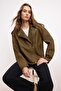 Kahverengi Oversize Kalıp Yıkama Efekctli Suni Deri Biker İnce Ceket Mont TWOAW25MO00010 - 3