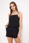 Black Lined Woven Blouse with Button Detail on the Back Twoss26Bz00324