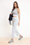 Gri Melanj Wide Leg/Geniş Paça Yazlık Normal Bel Kısa Pamuk Ribana Örme Pantolon TWOSS26PL00066 - 2