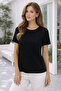 Women's Black Side Slit Short Sleeve T-Shirt - 4