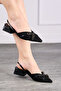 Casual Women's Black Thick Short Heeled Double Stripe Knitted Straw Adjustable Buckle Shoes 457 - 2