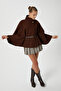 Women's Kayla Gold Buttoned Belted Brown Cashmere Poncho - 2