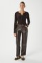 Women's Kelly Lux Touch Gold Button Detail Brown Blouse - 5