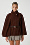 Women's Kayla Gold Buttoned Belted Brown Cashmere Poncho - 7