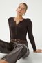Women's Kelly Lux Touch Gold Button Detail Brown Blouse - 8