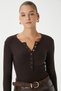 Women's Kelly Lux Touch Gold Button Detail Brown Blouse - 4