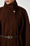 Women's Kayla Gold Buttoned Belted Brown Cashmere Poncho - 4
