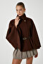 Women's Kayla Gold Buttoned Belted Brown Cashmere Poncho - 6